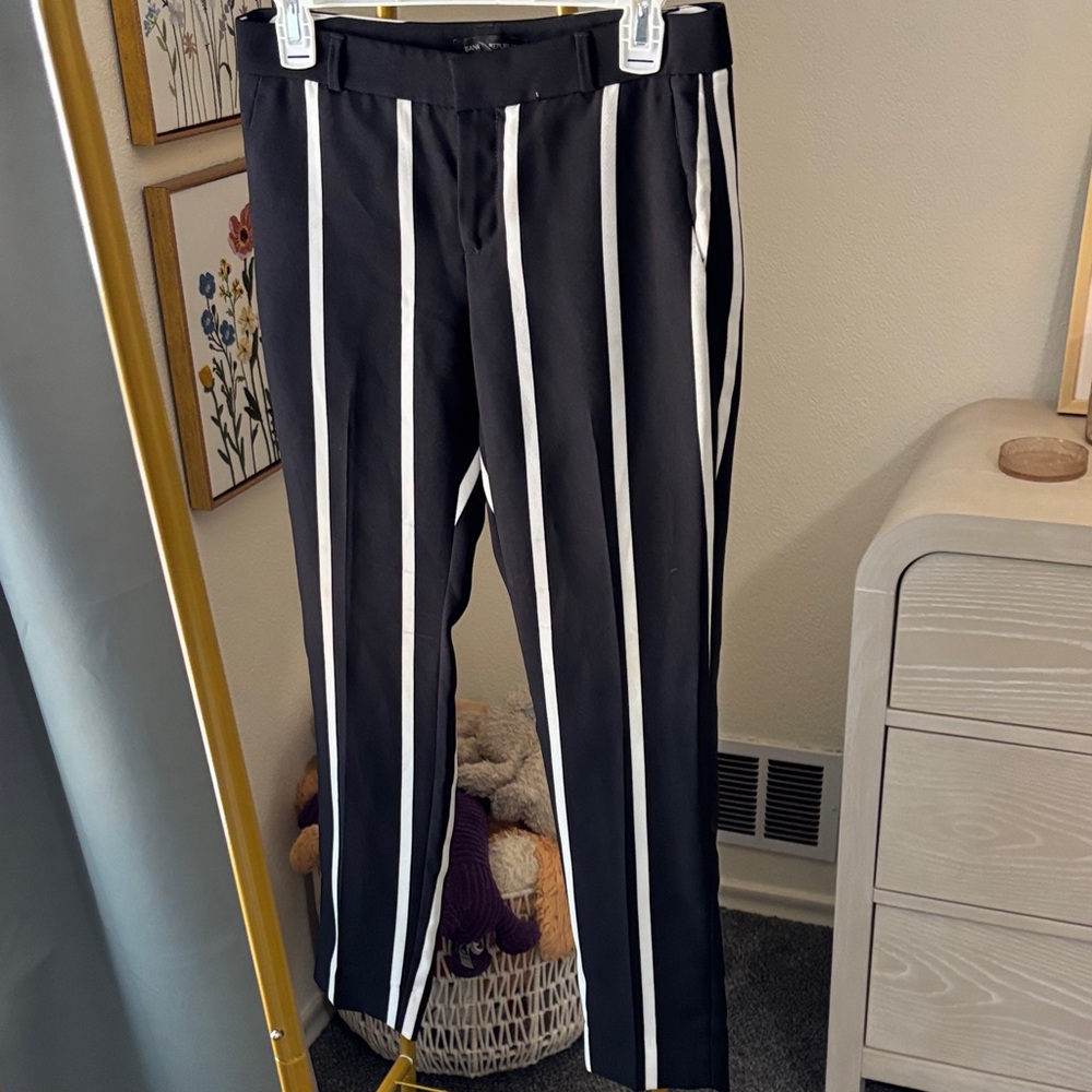Banana Republic Black Pants with White Vertical Stripes